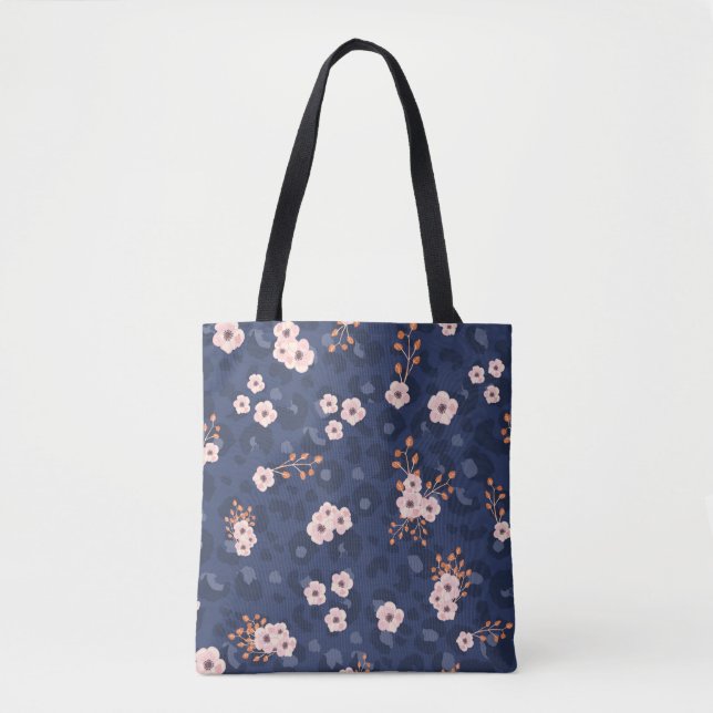 Seamless pattern with leopard skin and pink small  tote bag (Front)