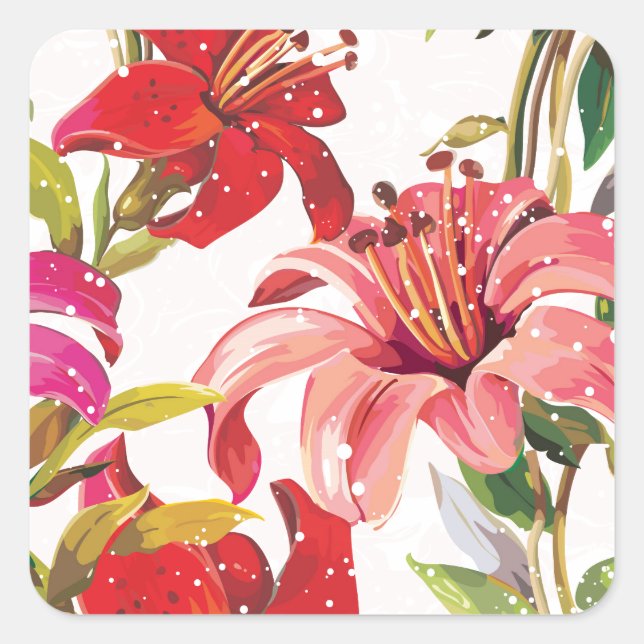 Seamless pattern with Lily Square Sticker (Front)