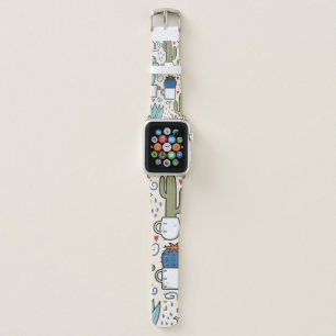Seamless pattern with llama, cactus hand drawn des apple watch band