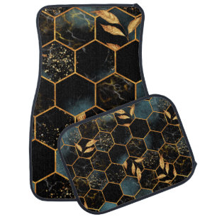 Seamless pattern with marble hexagon and golden le car floor mat