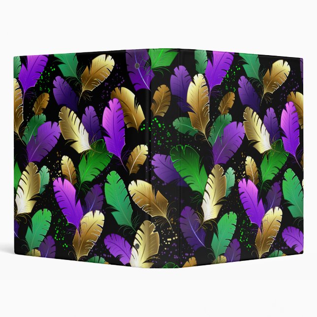 Seamless Pattern with Mardi Gras feathers 3 Ring Binder (Background)