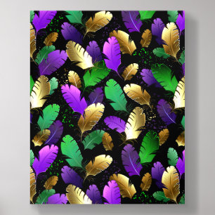 Seamless Pattern with Mardi Gras feathers Acrylic Photo Tile