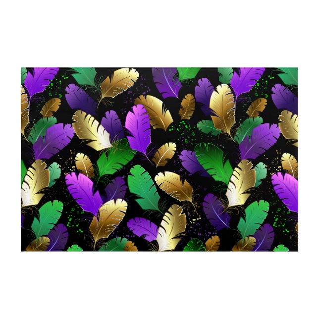Seamless Pattern with Mardi Gras feathers Acrylic Print (Front)
