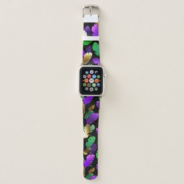 Seamless Pattern with Mardi Gras feathers Apple Watch Band (Front)