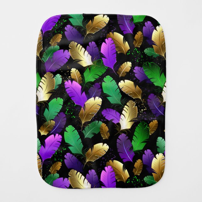 Seamless Pattern with Mardi Gras feathers Baby Burp Cloth (Front)