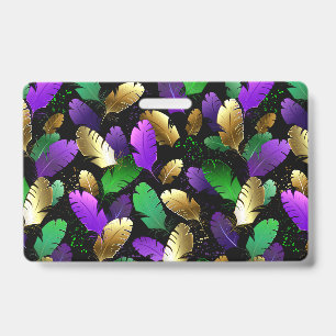 Seamless Pattern with Mardi Gras feathers Badge