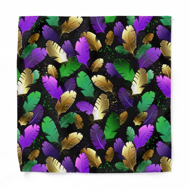 Seamless Pattern with Mardi Gras feathers Bandana (Front)