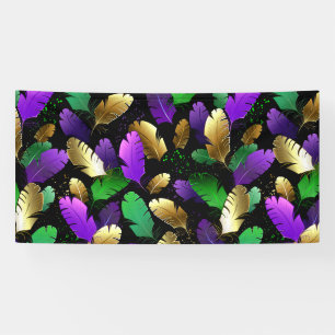 Seamless Pattern with Mardi Gras feathers Banner
