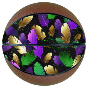 Seamless Pattern with Mardi Gras feathers Basketball
