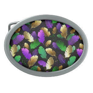 Seamless Pattern with Mardi Gras feathers Belt Buckle