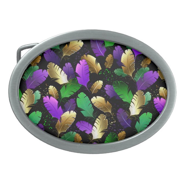 Seamless Pattern with Mardi Gras feathers Belt Buckle (Front)