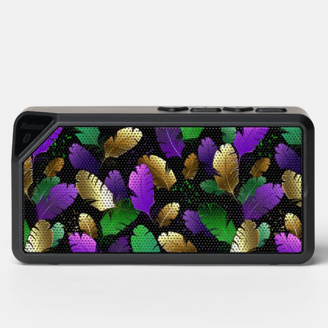 Seamless Pattern with Mardi Gras feathers Bluetooth Speaker (Front)