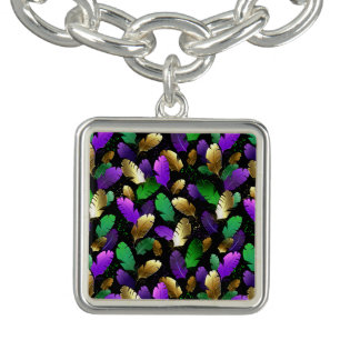 Seamless Pattern with Mardi Gras feathers Bracelet