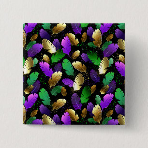 Seamless Pattern with Mardi Gras feathers Button