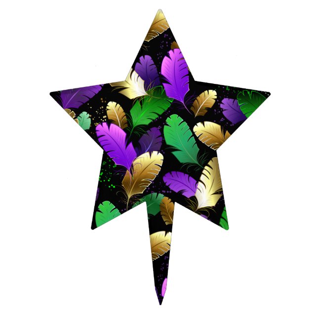 Seamless Pattern with Mardi Gras feathers Cake Topper (Front)
