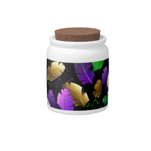 Seamless Pattern with Mardi Gras feathers Candy Jar