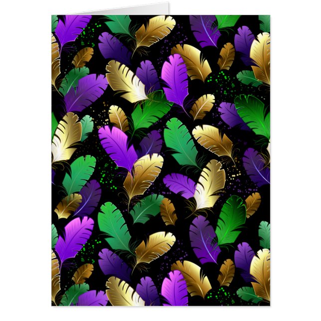 Seamless Pattern with Mardi Gras feathers Card (Front)