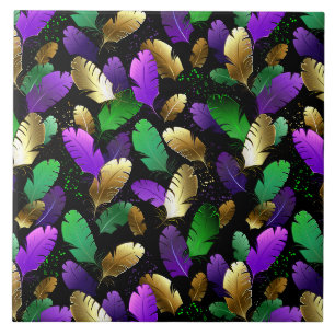 Seamless Pattern with Mardi Gras feathers Ceramic Tile