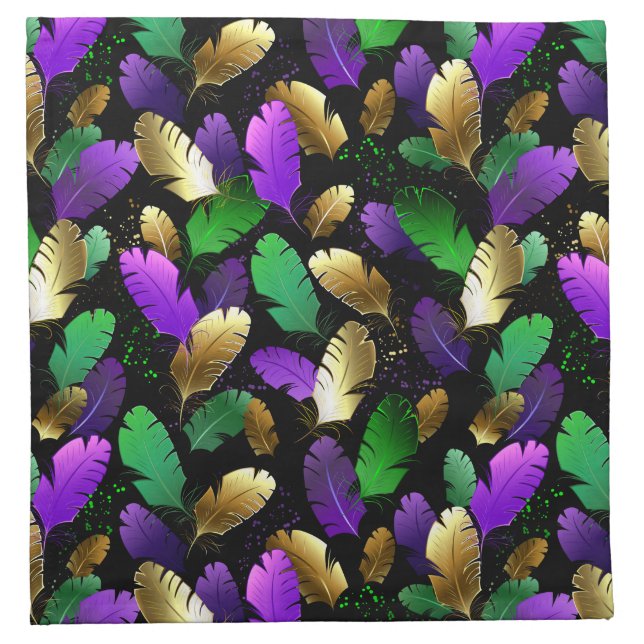 Seamless Pattern with Mardi Gras feathers Cloth Napkin (Front)