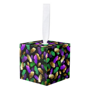 Seamless Pattern with Mardi Gras feathers Cube Ornament