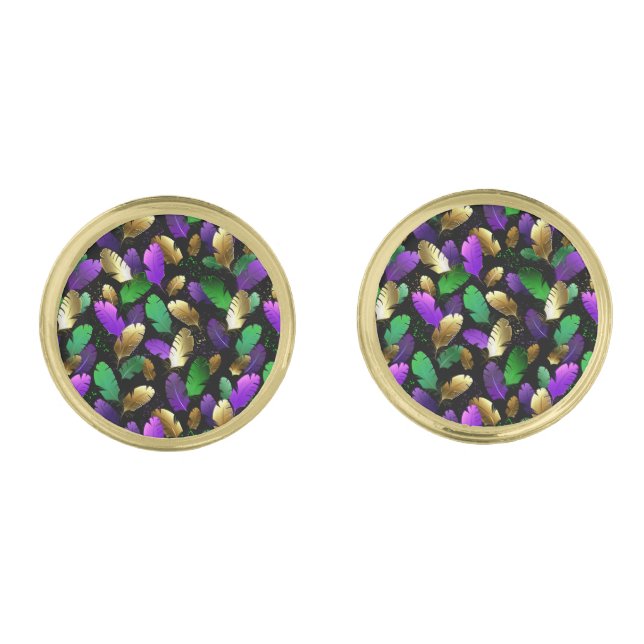 Seamless Pattern with Mardi Gras feathers Cufflinks (Front)