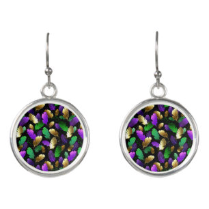Seamless Pattern with Mardi Gras feathers Earrings