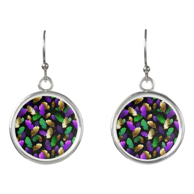 Seamless Pattern with Mardi Gras feathers Earrings (Front)