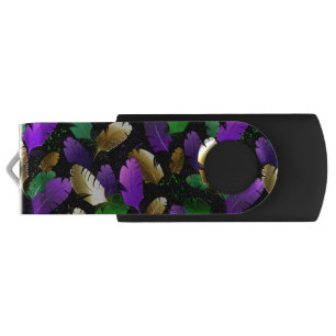 Seamless Pattern with Mardi Gras feathers Flash Drive