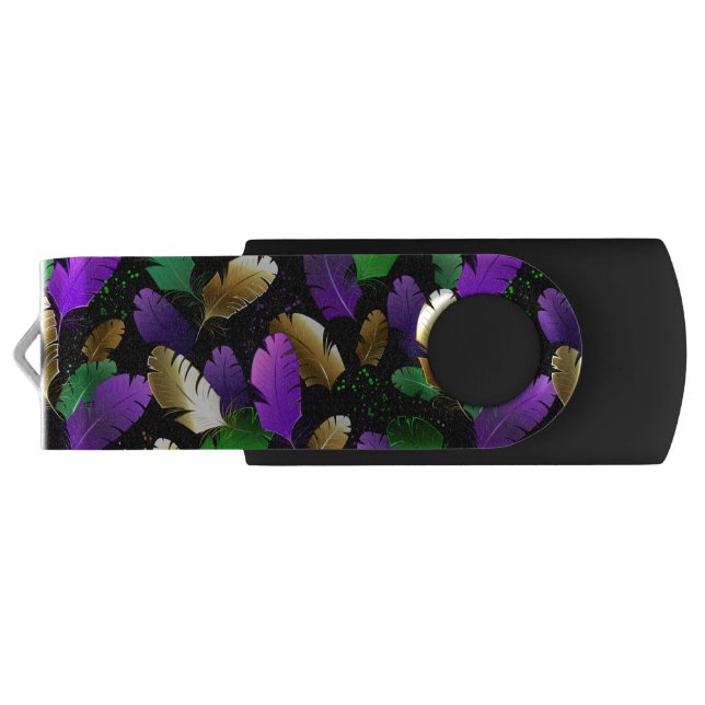 Seamless Pattern with Mardi Gras feathers Flash Drive (Back)