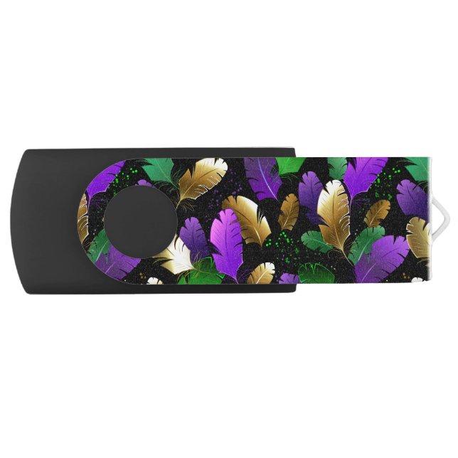 Seamless Pattern with Mardi Gras feathers Flash Drive (Front)