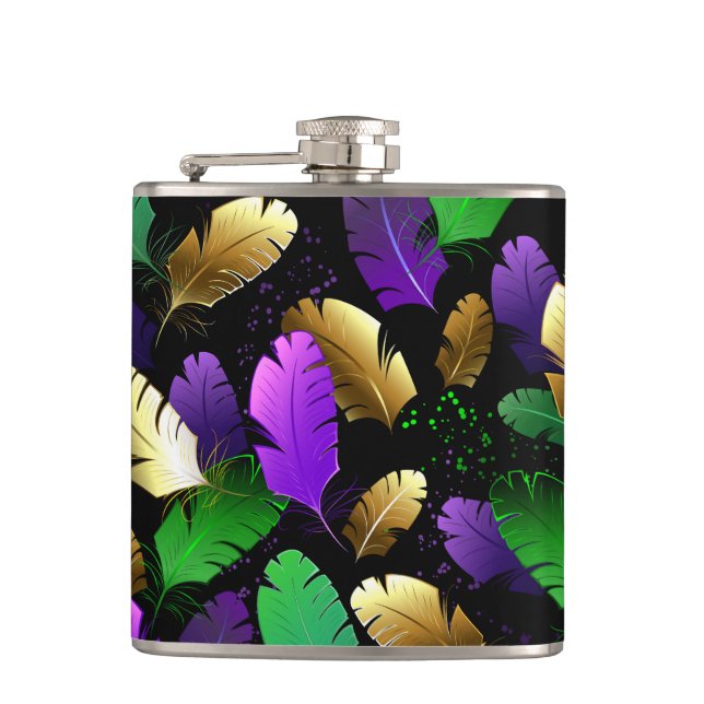 Seamless Pattern with Mardi Gras feathers Flask (Front)