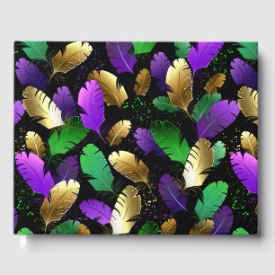 Seamless Pattern with Mardi Gras feathers Foil Guest Book