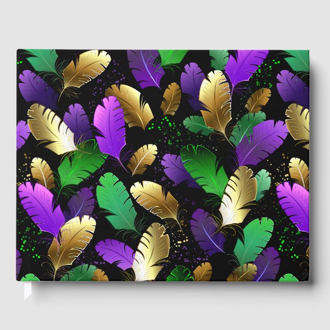 Seamless Pattern with Mardi Gras feathers Foil Guest Book (Front)