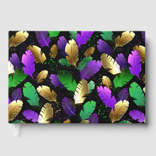 Seamless Pattern with Mardi Gras feathers Foil Guest Book