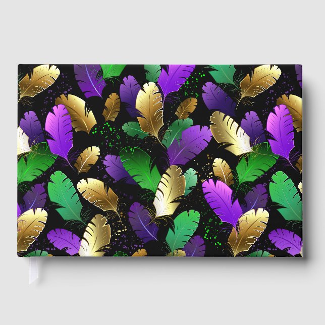 Seamless Pattern with Mardi Gras feathers Foil Guest Book (Front)