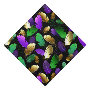 Seamless Pattern with Mardi Gras feathers Graduation Cap Topper