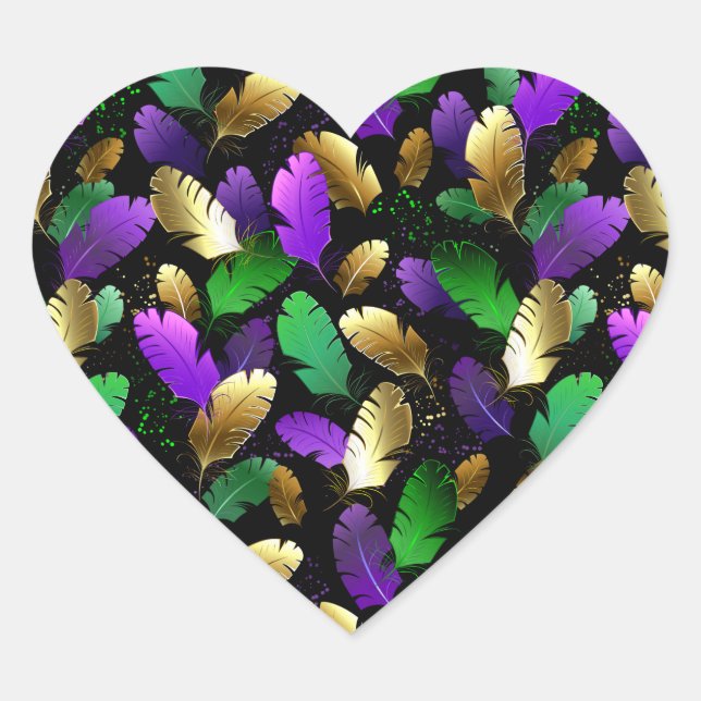 Seamless Pattern with Mardi Gras feathers Heart Sticker (Front)