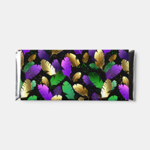 Seamless Pattern with Mardi Gras feathers Hershey Bar Favors