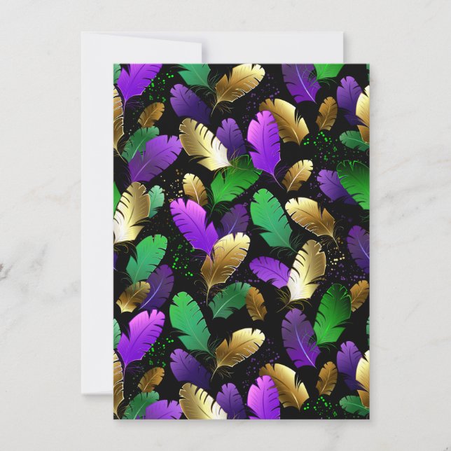Seamless Pattern with Mardi Gras feathers Holiday Card (Front)