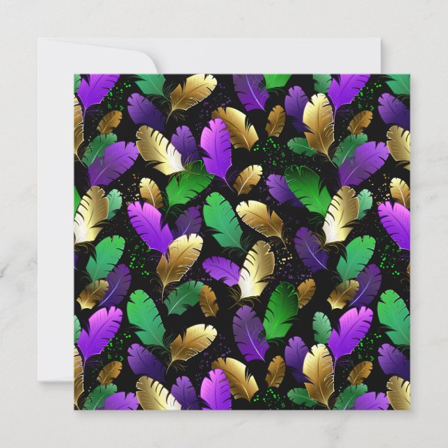Seamless Pattern with Mardi Gras feathers Holiday Card (Front)
