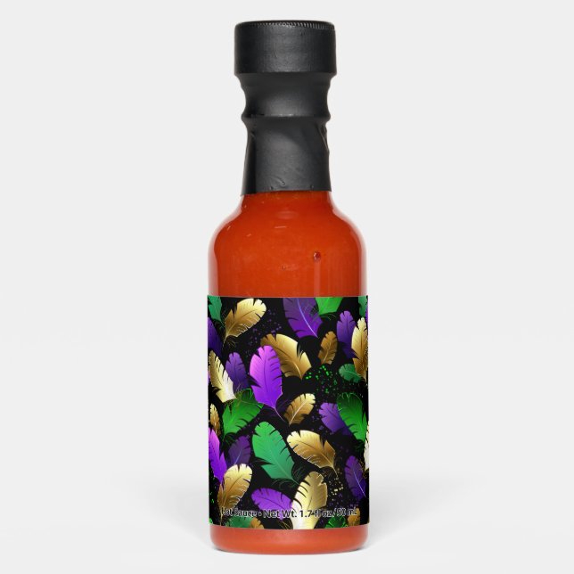 Seamless Pattern with Mardi Gras feathers Hot Sauces