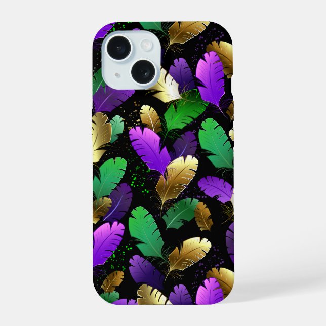Seamless Pattern with Mardi Gras feathers Iphone Case (Back)