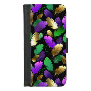 Seamless Pattern with Mardi Gras feathers iPhone 8/7 Wallet Case