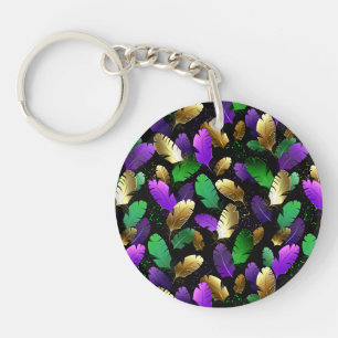 Seamless Pattern with Mardi Gras feathers Keychain