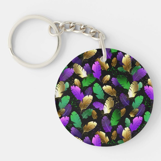 Seamless Pattern with Mardi Gras feathers Keychain (Front)