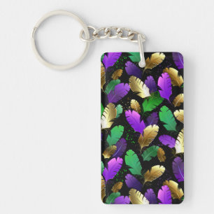 Seamless Pattern with Mardi Gras feathers Keychain