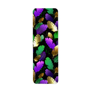 Seamless Pattern with Mardi Gras feathers Label