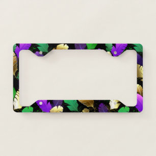 Seamless Pattern with Mardi Gras feathers License Plate Frame