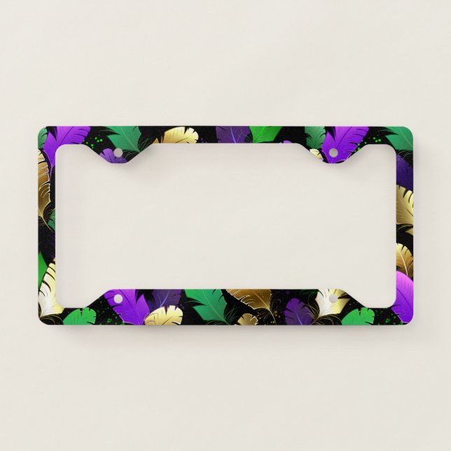 Seamless Pattern with Mardi Gras feathers License Plate Frame (Front)
