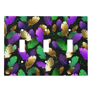 Seamless Pattern with Mardi Gras feathers Light Switch Cover